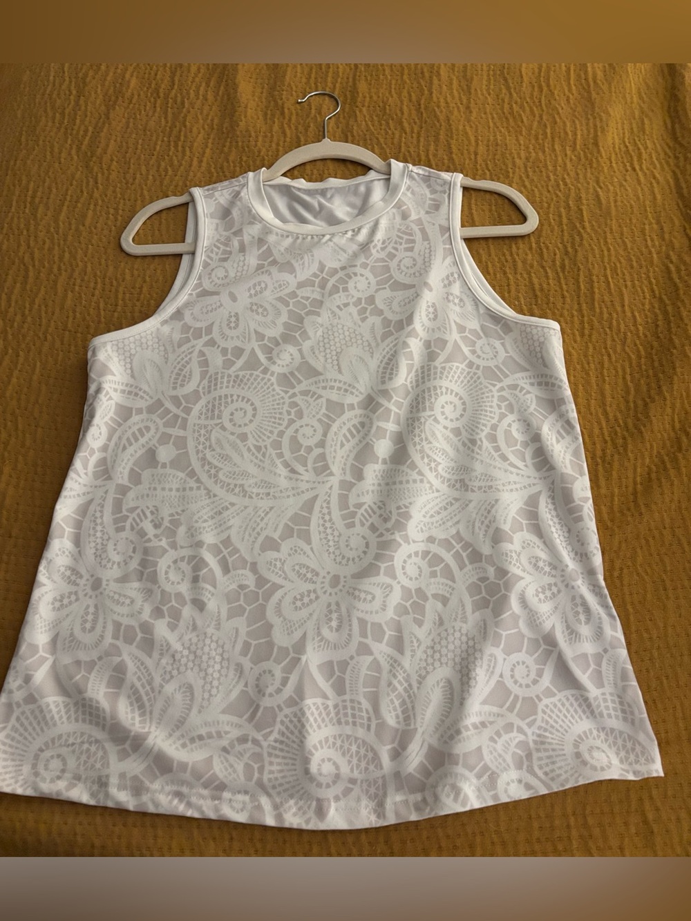 SHEIN White Lace Overlay Patterned Tank Top